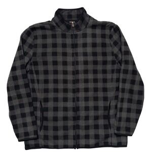 Hudson North Jacket Mens Large Black Gray Buffalo Plaid Fleece Full Zip Pockets